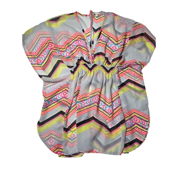Miken Swim XS Sheer Chevron Print Cover-Up Dress‎ With Elastic Waist NWOT - Picture 6 of 8